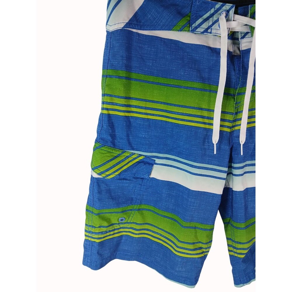 Killer Dana Mens Blue Green Ombre Striped Swim Board Shorts Size 34 Pocket - Picture 2 of 13